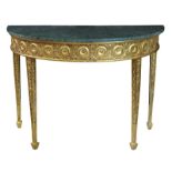 Demi-Lune Tisch, 2. H. 20. Jh., im Stil des frühen 19. Jh., Holz vergoldet, reich verziert mit