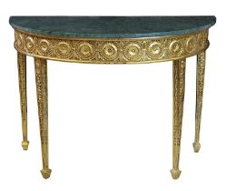 Demi-Lune Tisch, 2. H. 20. Jh., im Stil des frühen 19. Jh., Holz vergoldet, reich verziert mit