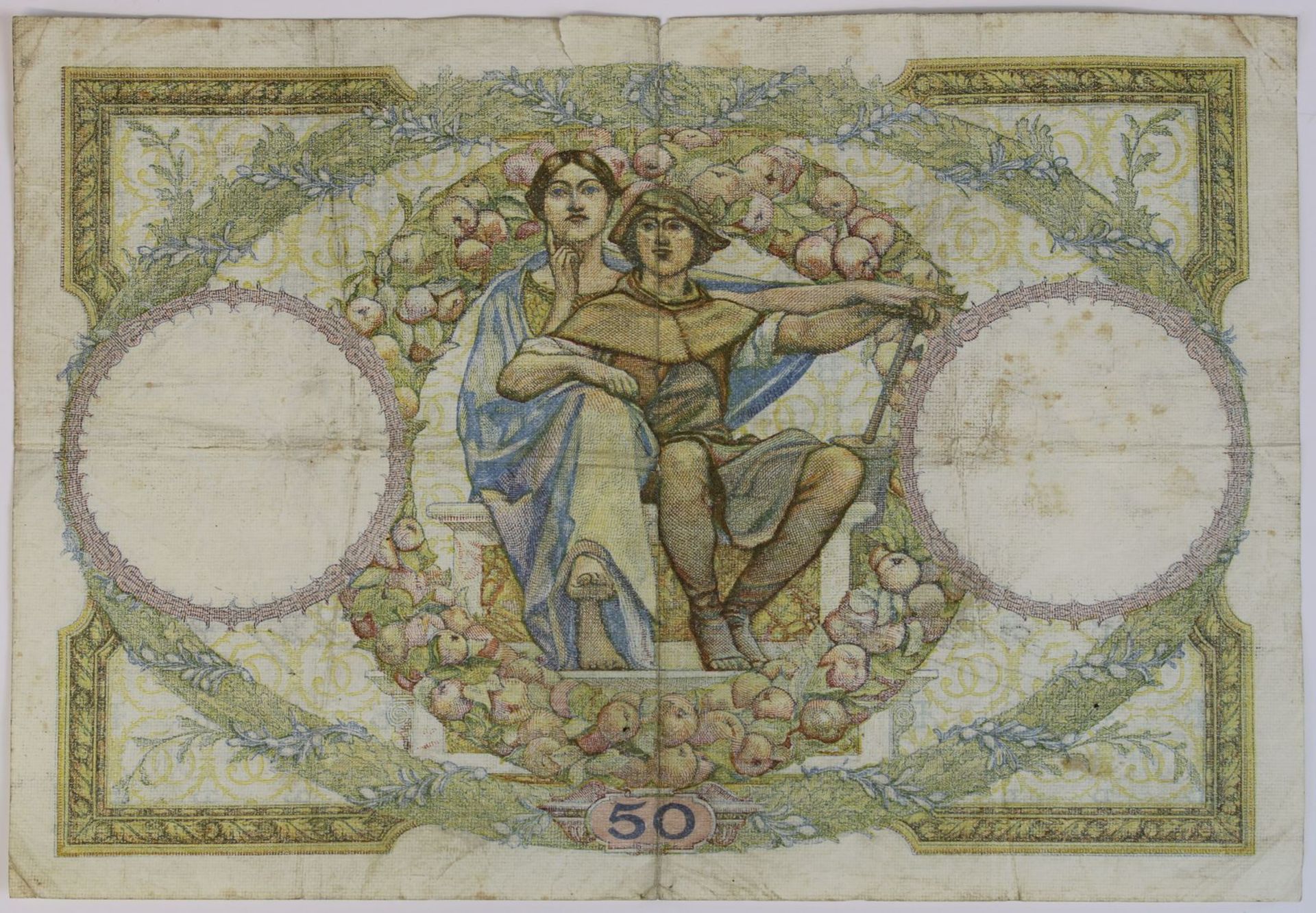 Banknote zu 50 Francs, 1932, Banque de France Cinquante Francs, Altersspuren u. Knickfalten, - Bild 2 aus 2