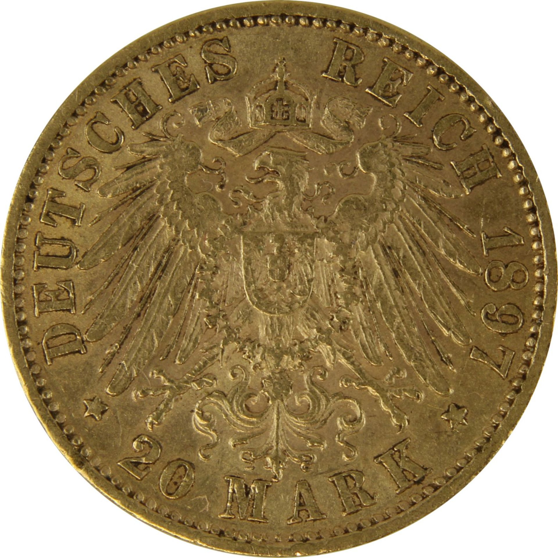 Goldmünze zu 20 Mark, Württemberg - Deutsches Reich 1897, Avers: Kopf Wilhelm II König von - Bild 3 aus 3
