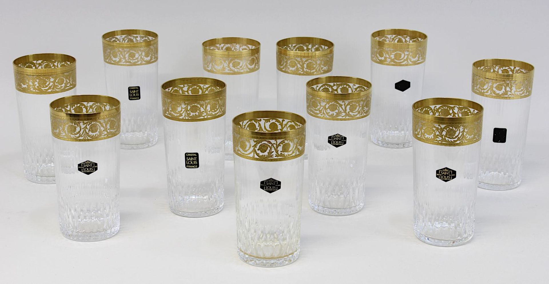 Saint-Louis "Thistle Gold", 11 Highballgläser, I Wahl, Kristallglas mit typischem geätztem