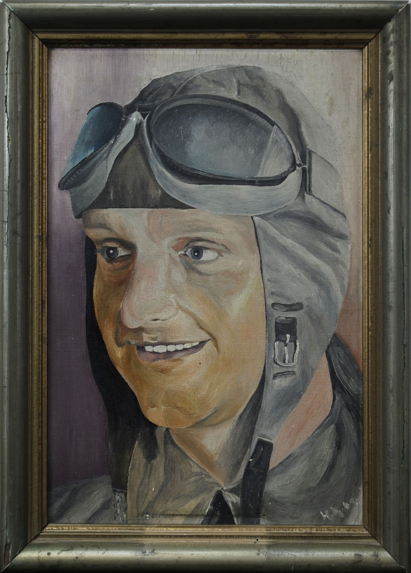Piloten-Portrait, Deutsches Reich 1933 - 1945, rechts unten monogrammiert H.K., datiert (19)41, Öl