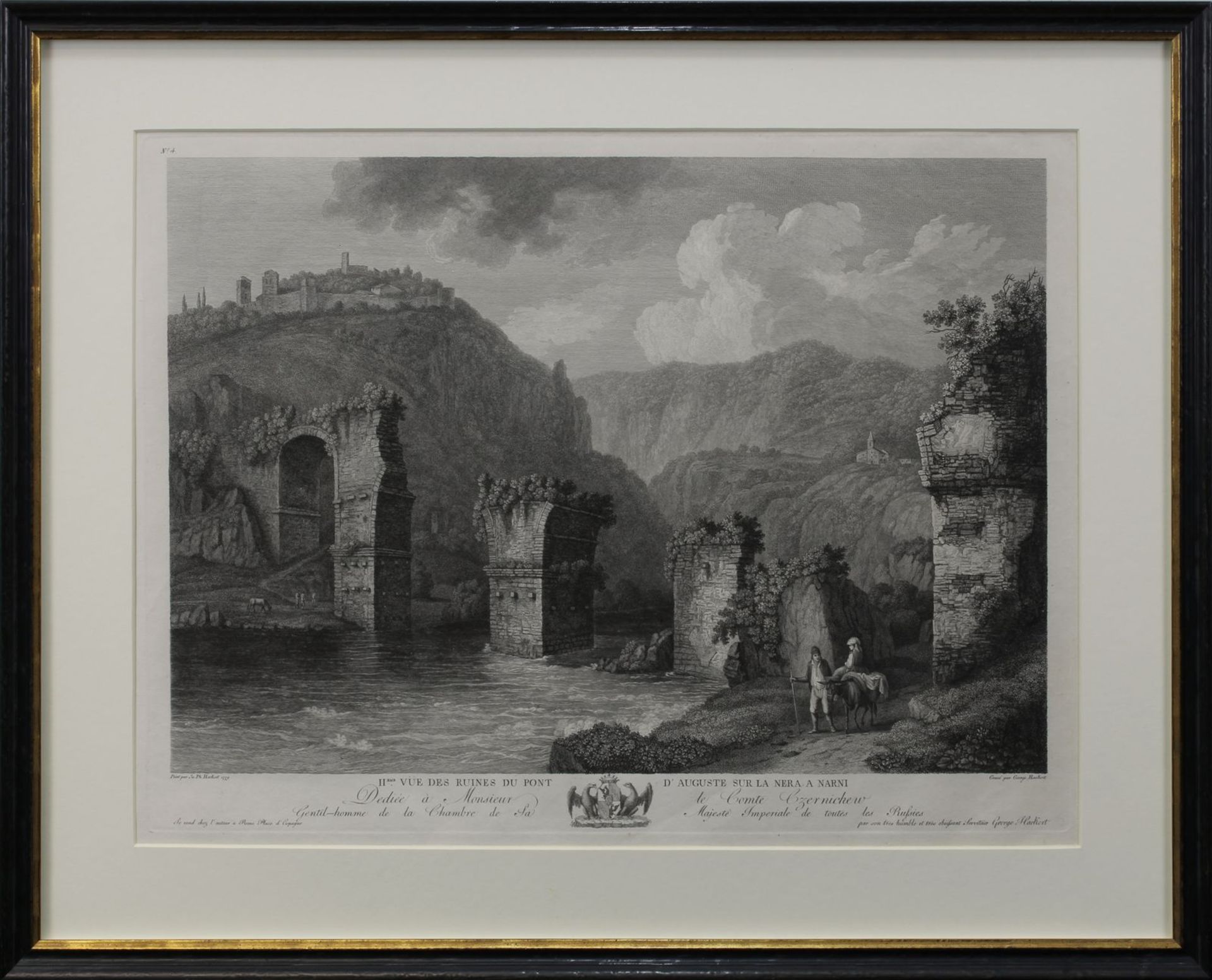 Hackert, Georg (Prenzlau 1755 - 1805 Florenz), "II ème Vue des ruines du Pont d'Auguste sur la