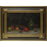 Nauen, Paul (Hamburg 1859-1932 Hamburg), Stilleben mit Früchten, Sektschale und Vase mit Misteln, Öl