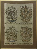 Türkisches Prunk-Handtuch mit Stickerei, osmanisches Reich um 1900, die beiden Enden bestickt mit