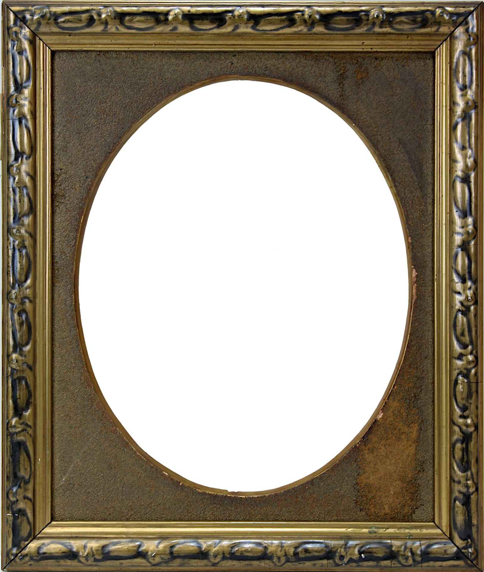 Holzrahmen um 1920, bronziert und mit Einsatz für ein ovales Bild, 57 x 48 cm, ovaler Ausschnitt