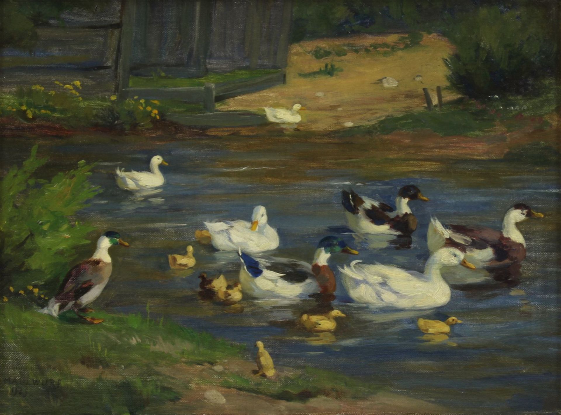 Maulwurf, Hans (Nürnberg 1878 - 1936 Nürnberg), Enten im Teich, Öl auf Leinwand, li. u. signiert und - Bild 2 aus 4
