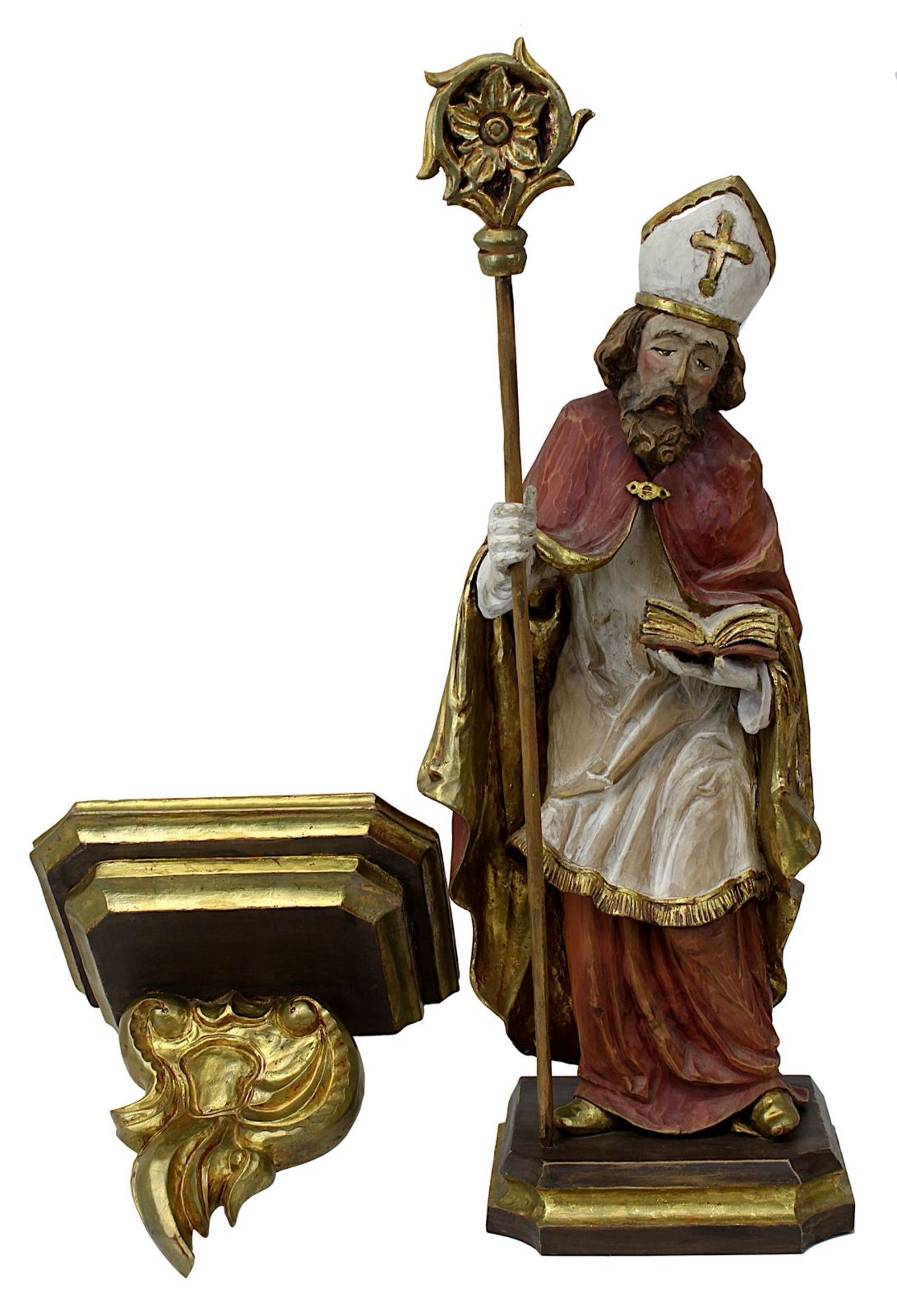 Heiliger Bischof, wohl Hl. Nikolaus, 2. H. 20. Jh., Holz vollrund geschnitzt u. farbig gefasst, im