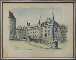 Schmidt, Fritz Ludwig (Saarbrücken 1922 - 2008 ebenda), Saarbrücker Schloss, aquarellierte