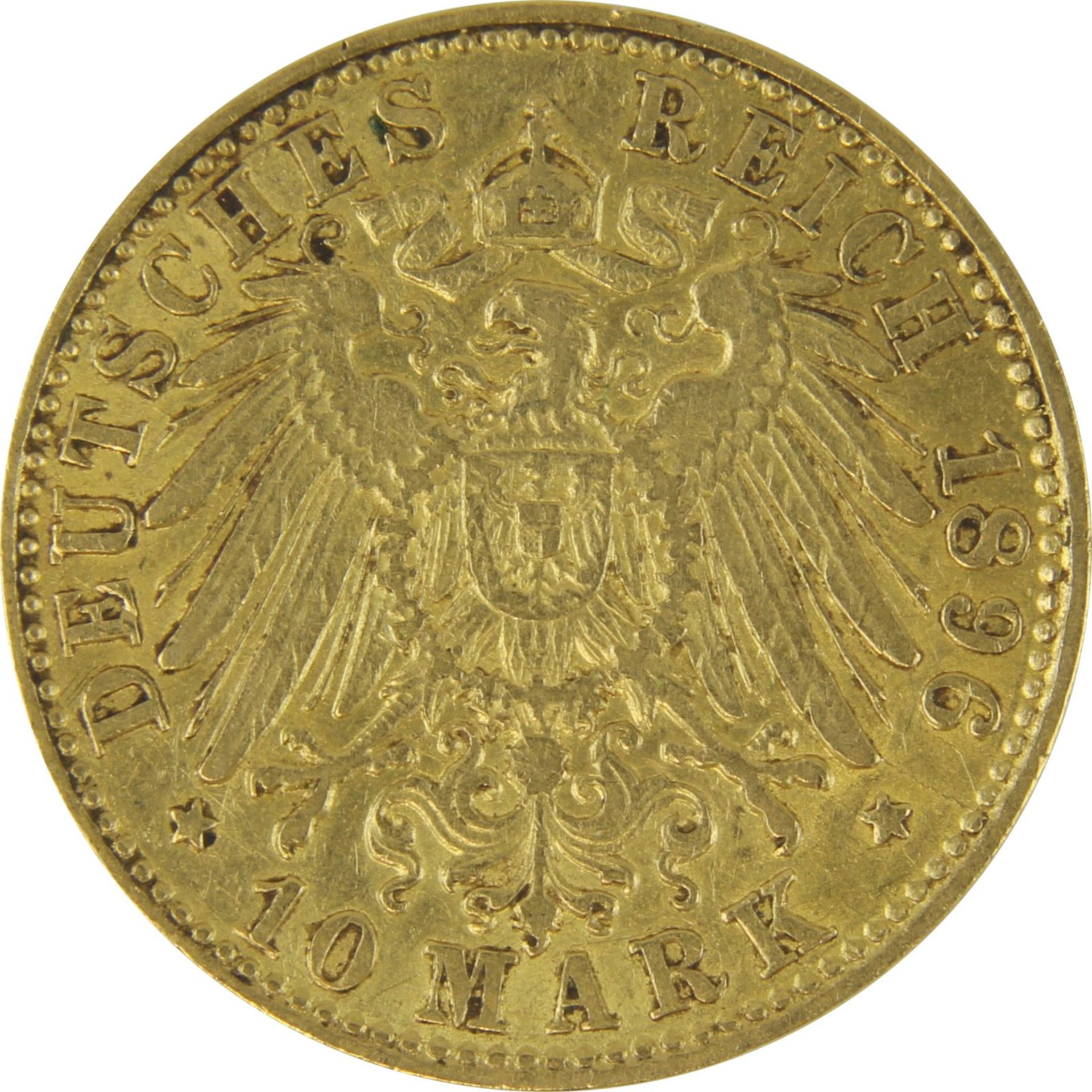 Goldmünze zu 10 Mark, Freie u. Hansestadt Hamburg - Deutsches Reich 1896, Avers: großes - Bild 3 aus 3