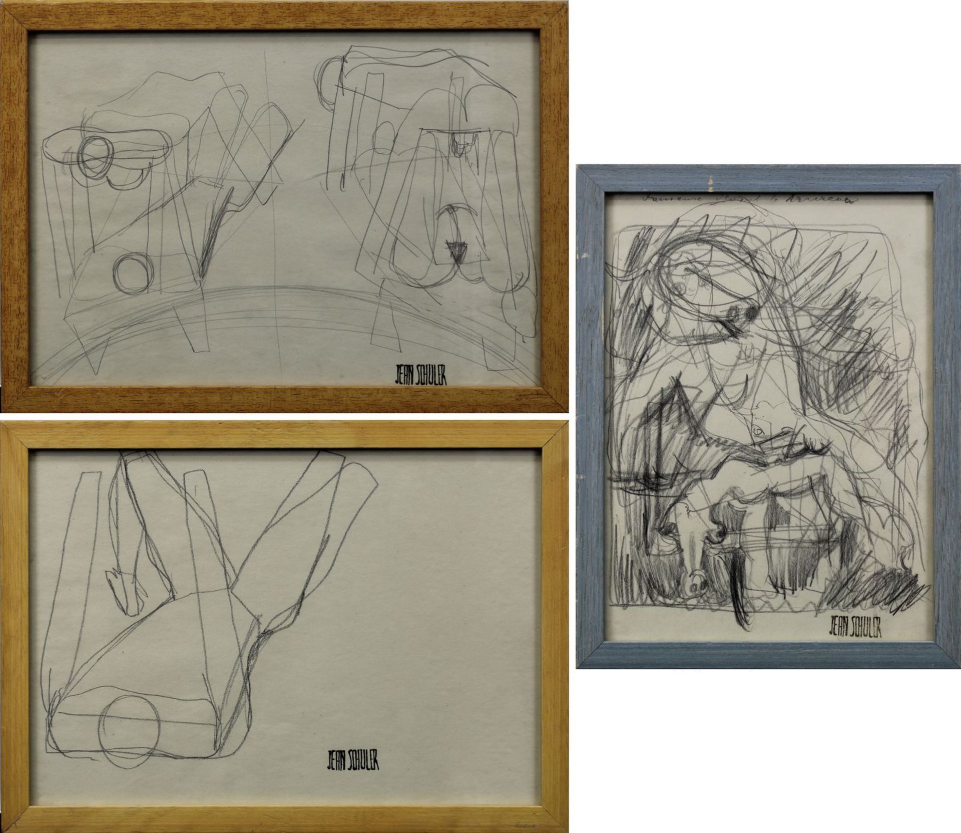 Schuler, Jean (St. Ingbert 1912 - 1984 Paris), 3 Graphitzeichnungen, figürliche Skizzen, jew. mit