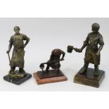 3 Eisengießer-Figuren, Deutschland um 1920, 1 Figur aus Régule, montiert auf viereckigem