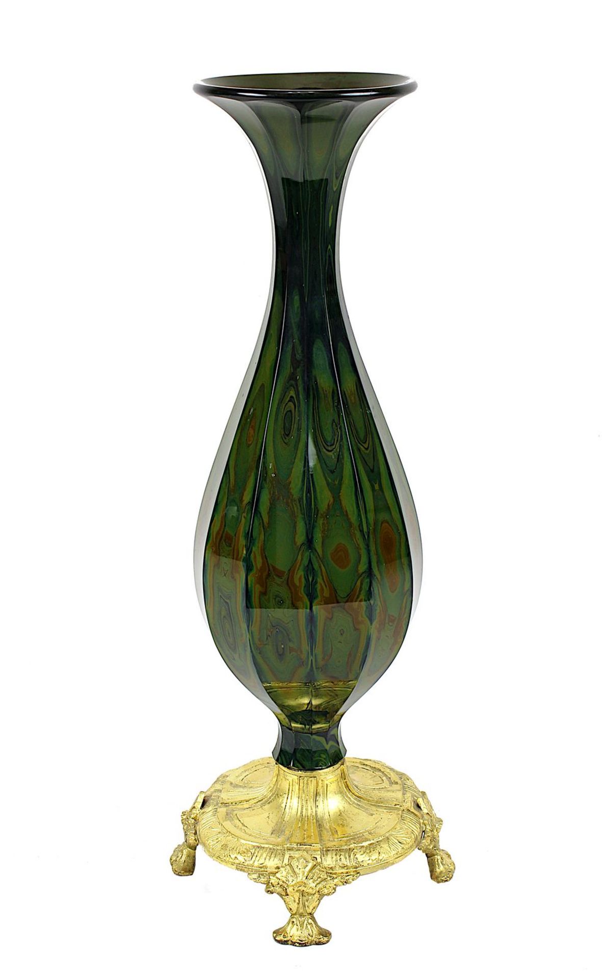 St. Louis Lithyalinglas-Vase mit vergoldeter Bronzebasis, Frankreich 19. Jh., blusterförmiger Korpus - Bild 2 aus 2