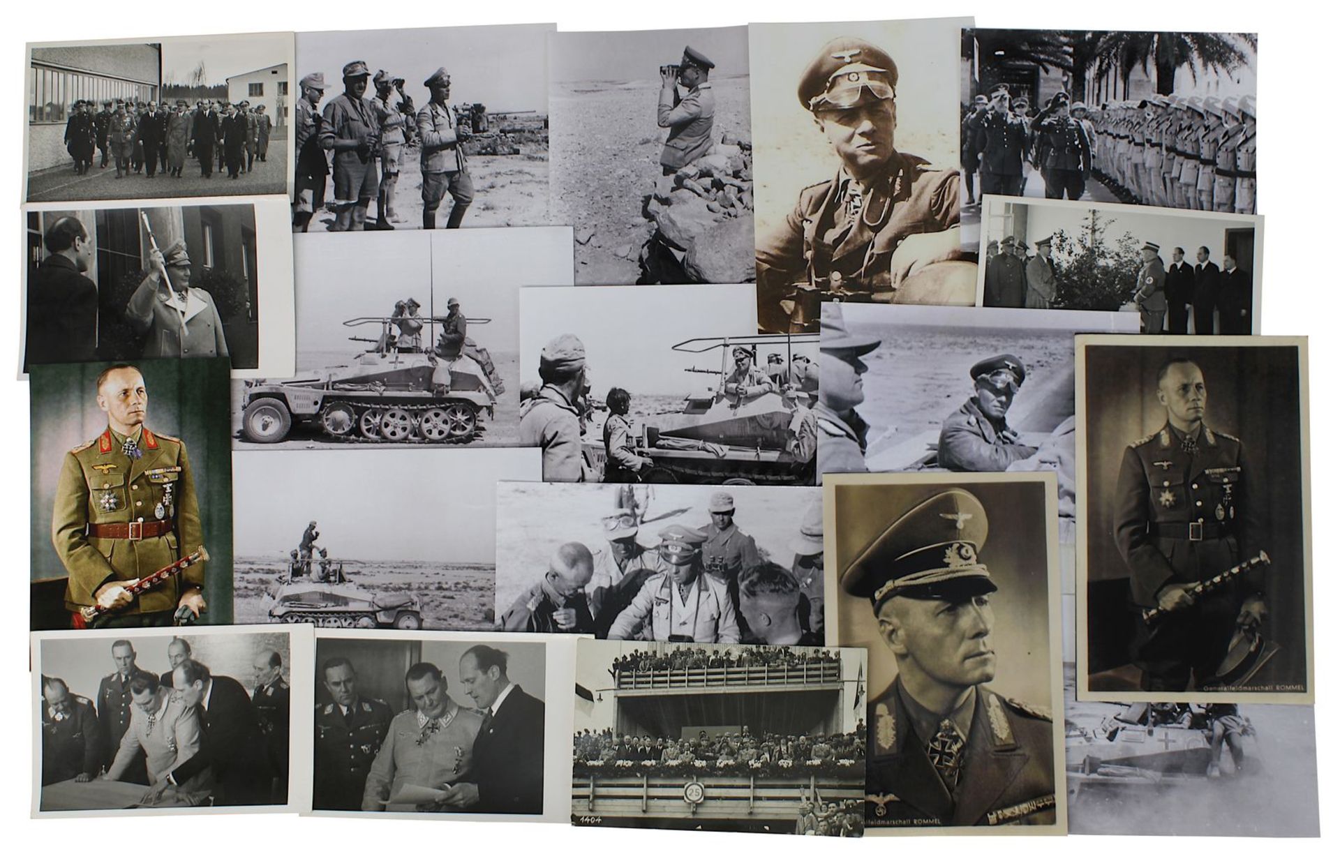Konvolut Photos zu Hermann Göring, A. Hitler und Erwin Rommel, meist schwarz - weiß, 6 Photokarten