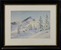 Schröder, A. (Alpenmaler, 1. H. 20. Jh.), Winterliche Alpenlandschaft, Aquarell, unt. re. sign.,