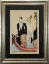 Buchetto, G. D. (Künstler um 1920/30), Darstellung eines eleganten Paares in einer Loge, Aquarell,