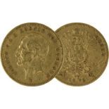 Goldmünze zu 20 Mark, Sachsen - Deutsches Reich 1872, Avers: Kopf Johann König von Sachsen nach