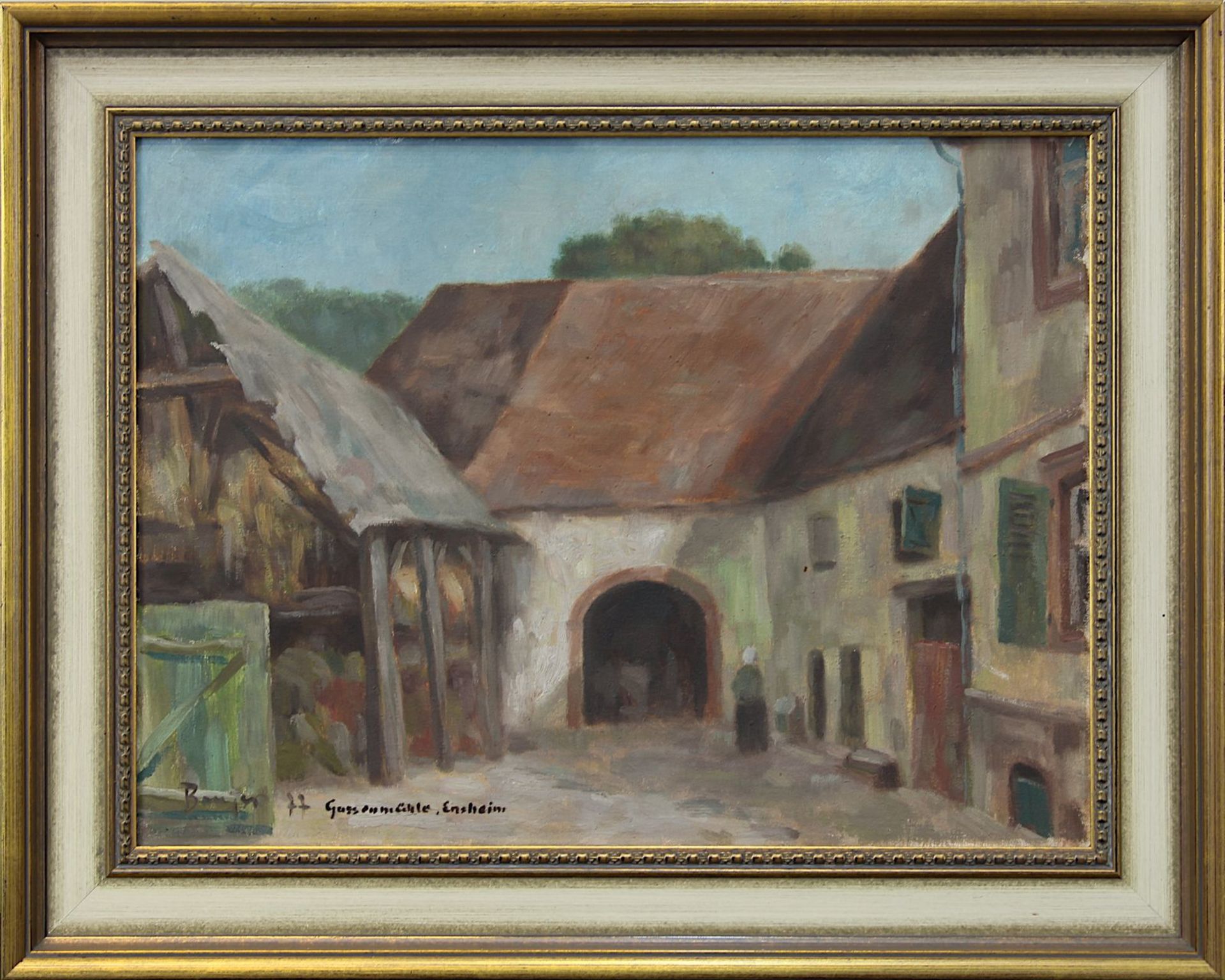 Breyer, Benno (Ommersheim 1939 - 2013 ebenda), "Gassenmühle Ensheim", Blick auf den Hof der Mühle in