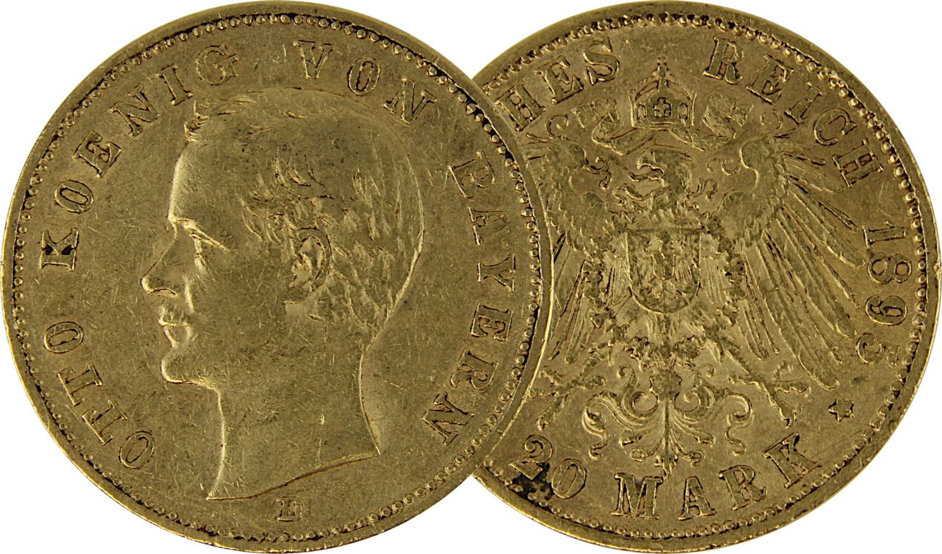 Goldmünze zu 20 Mark, Bayern - Deutsches Reich 1895, Avers: Kopf Otto König von Bayern nach links u.