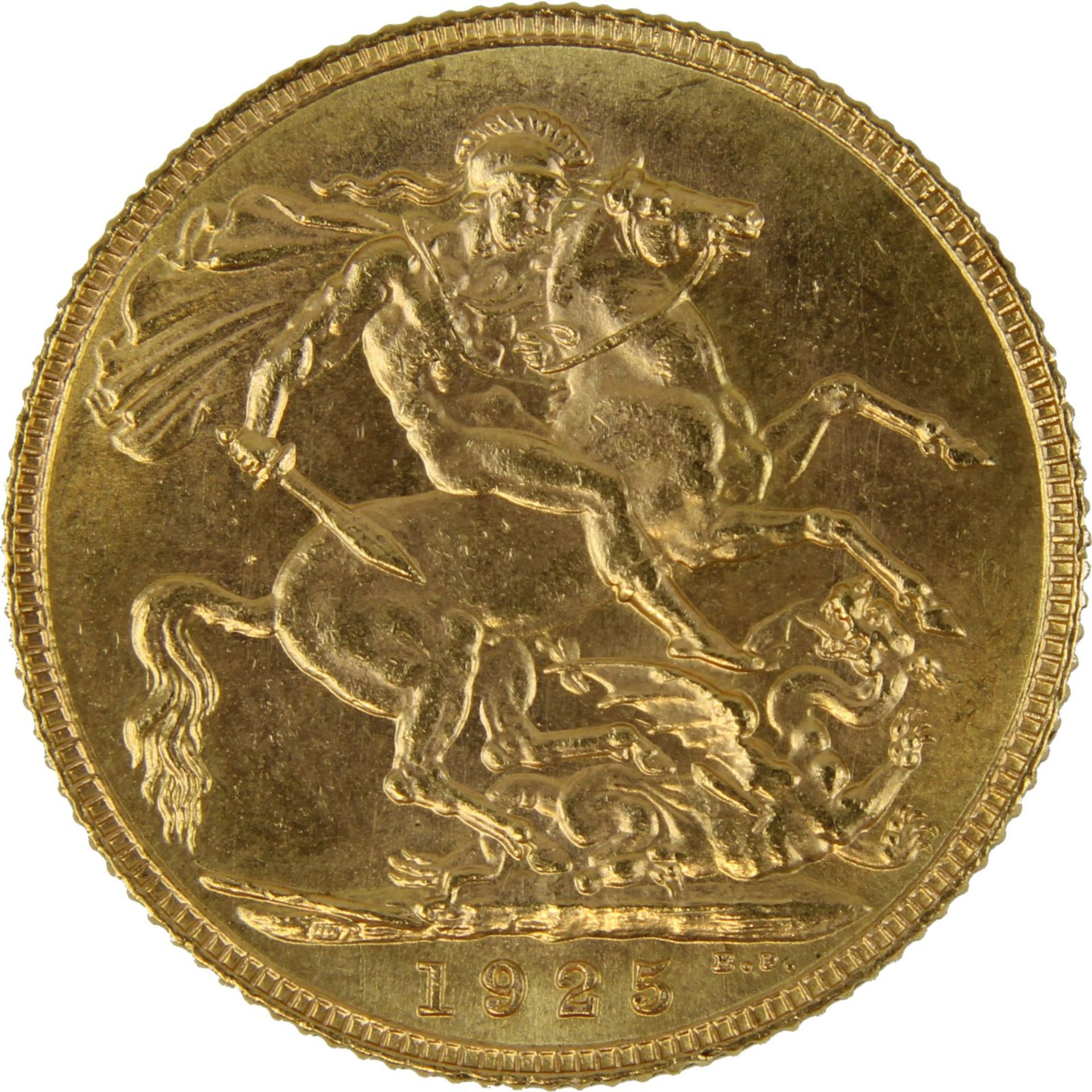 Goldmünze zu 1 Souvereign, England 1925, Avers: Kopf King George V nach links u. Umschrift, - Image 3 of 3