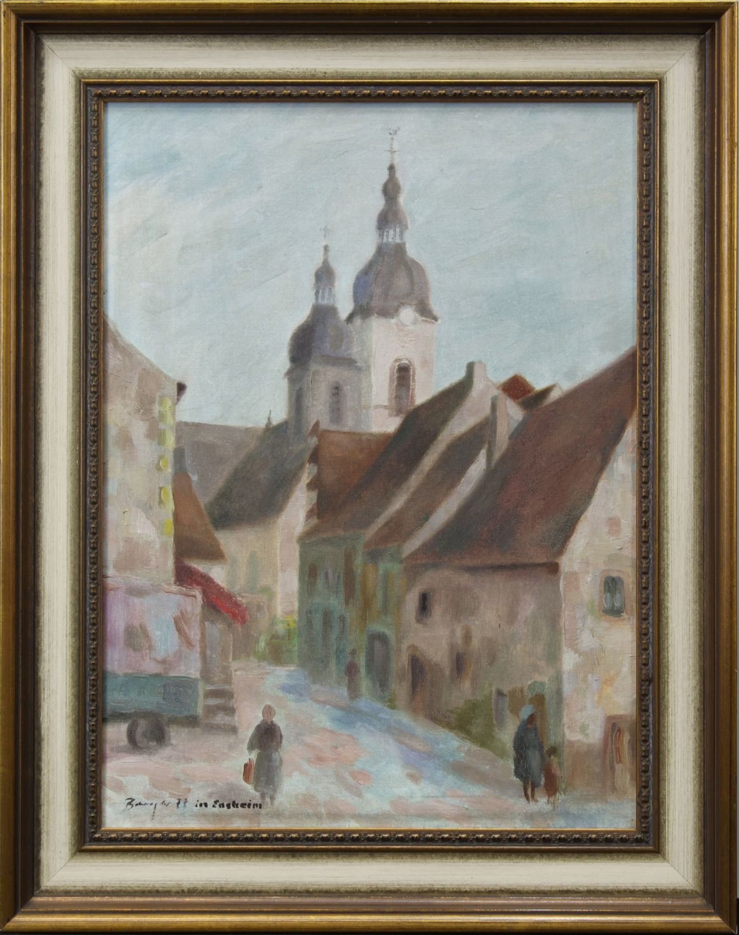Breyer, Benno (Ommersheim 1939 - 2013 ebenda), (St. Peter) "in Ensheim", Blick auf Straßenzug und