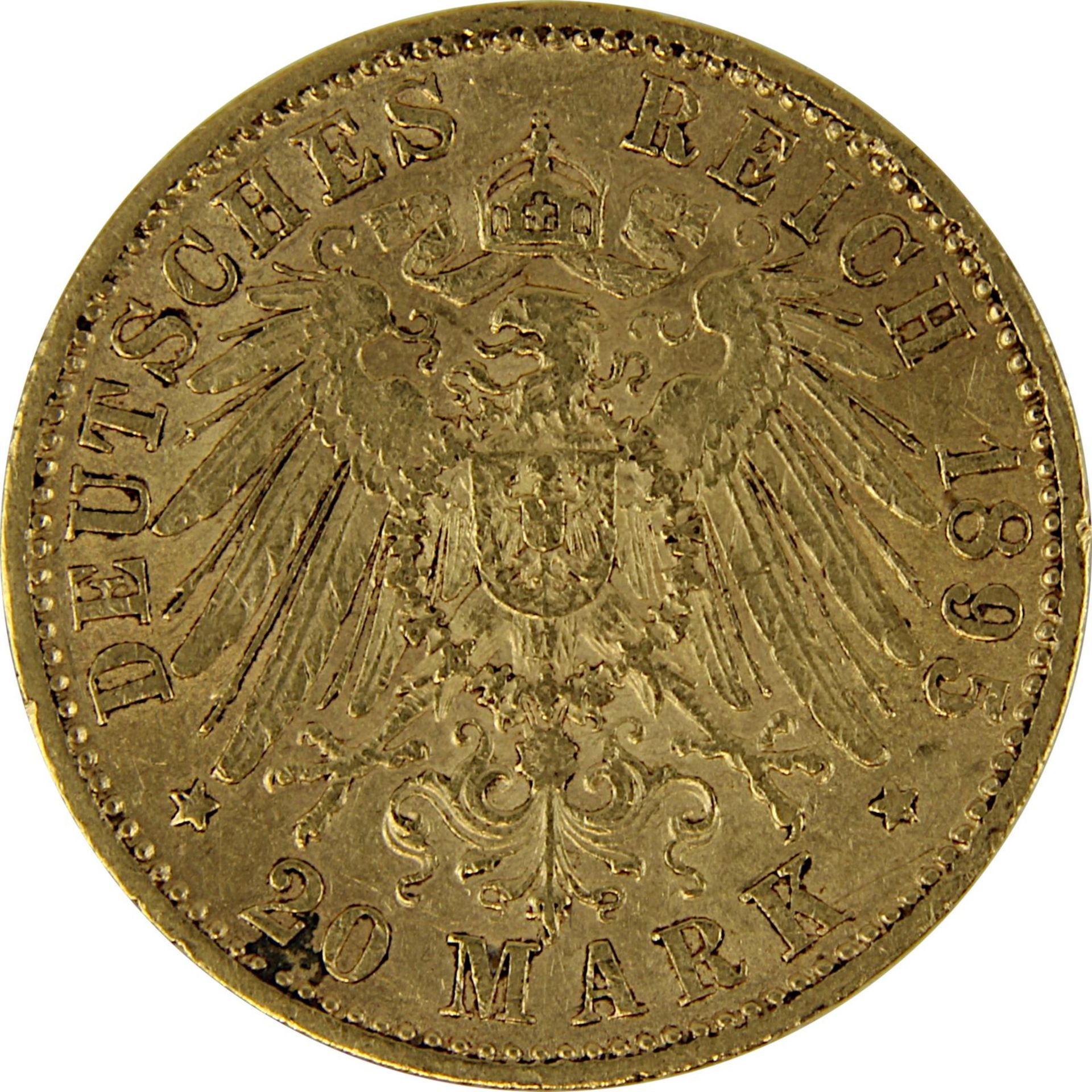 Goldmünze zu 20 Mark, Bayern - Deutsches Reich 1895, Avers: Kopf Otto König von Bayern nach links u. - Bild 3 aus 3