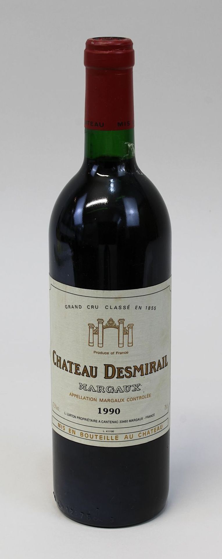 Eine Flasche 1990er Chateau Desmiral, Margaux, Grand Cru Classé, gute Füllhöhe, 3925 - 0182