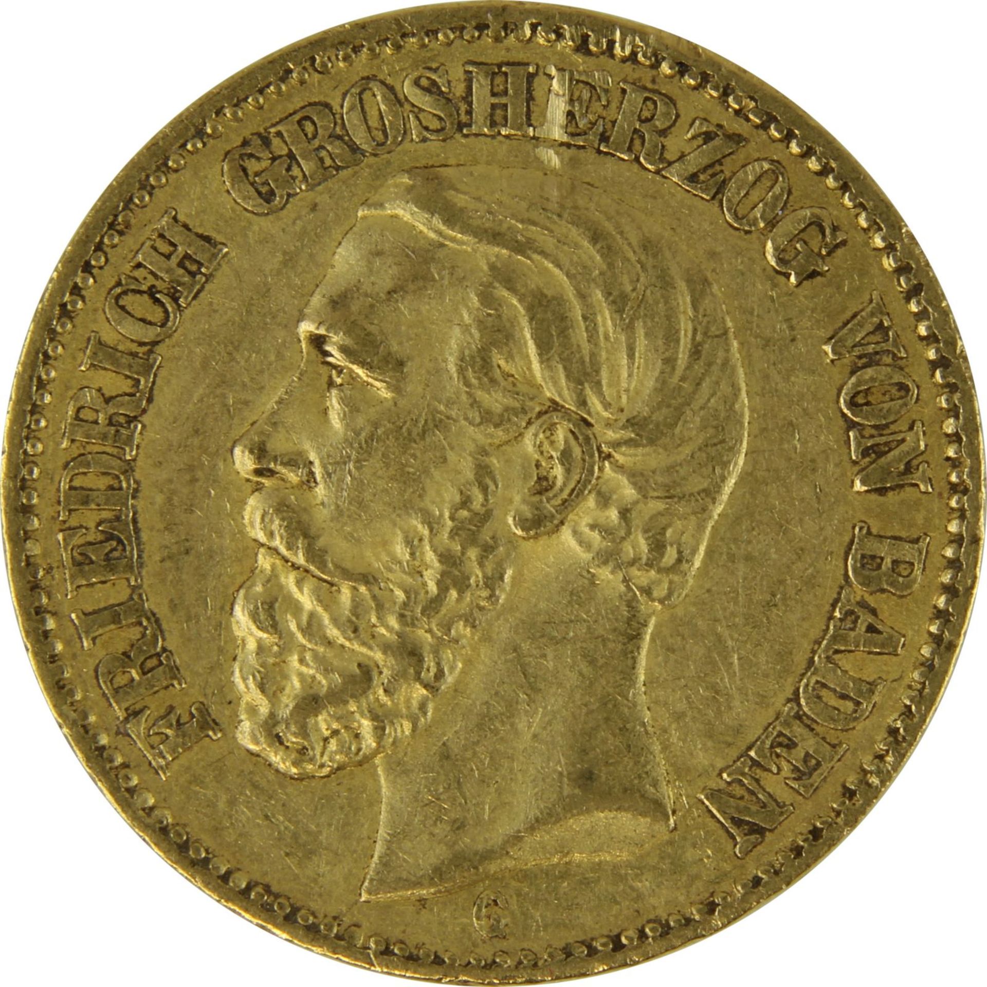 Goldmünze zu 20 Mark, Baden - Deutsches Reich 1874, Avers: Kopf Friedrich Grosherzog von Baden - Image 2 of 3