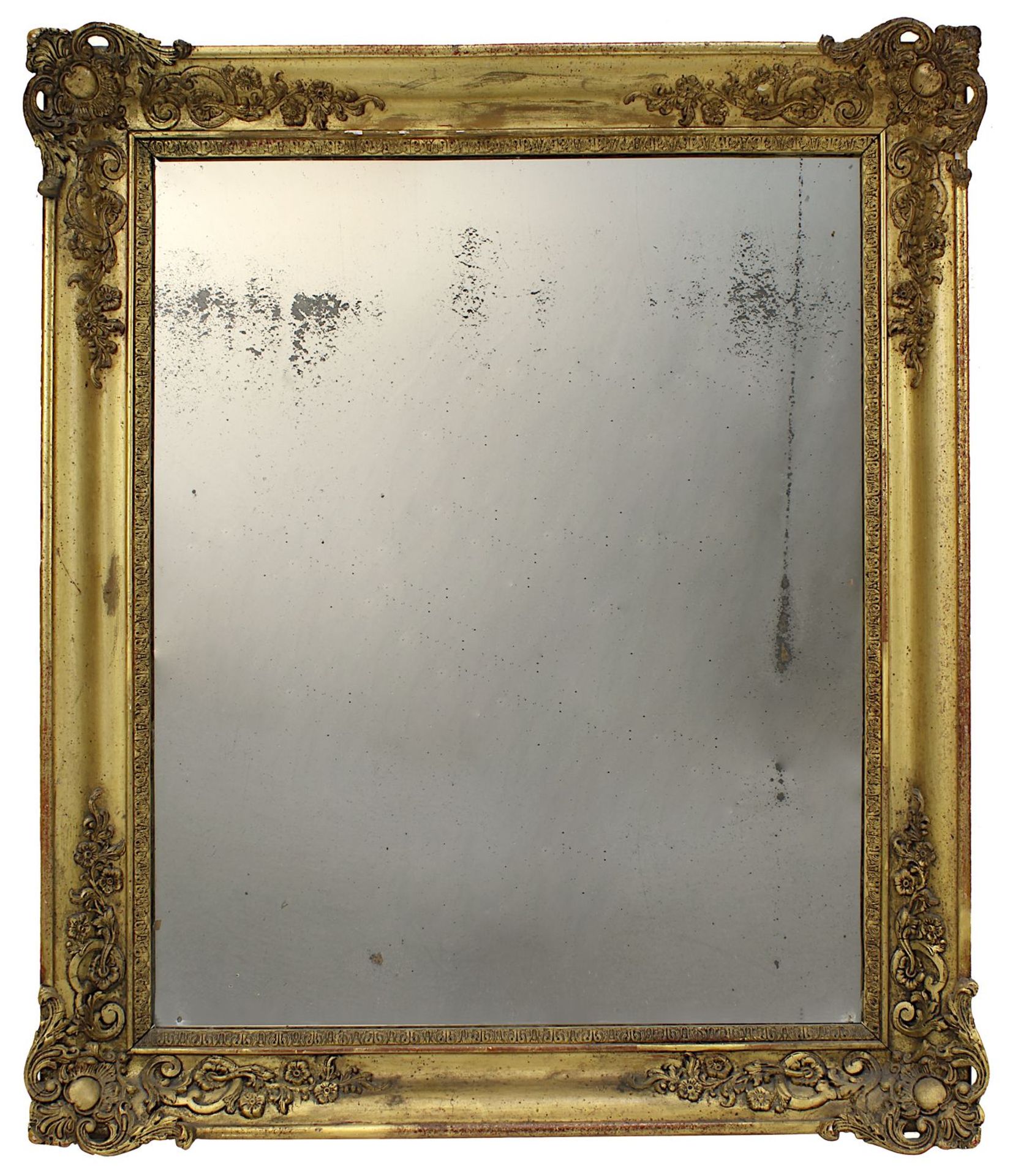 Spiegel im Prunkrahmen, Frankreich M. 19. Jh., vergoldeter Prunkrahmen mit stuckierten Ecken, mit