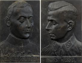 Zwei Plaketten, Eisenkunstguß, Deutsches Reich 1933 - 1945, Porträt Horst Wessel und Albert Leo