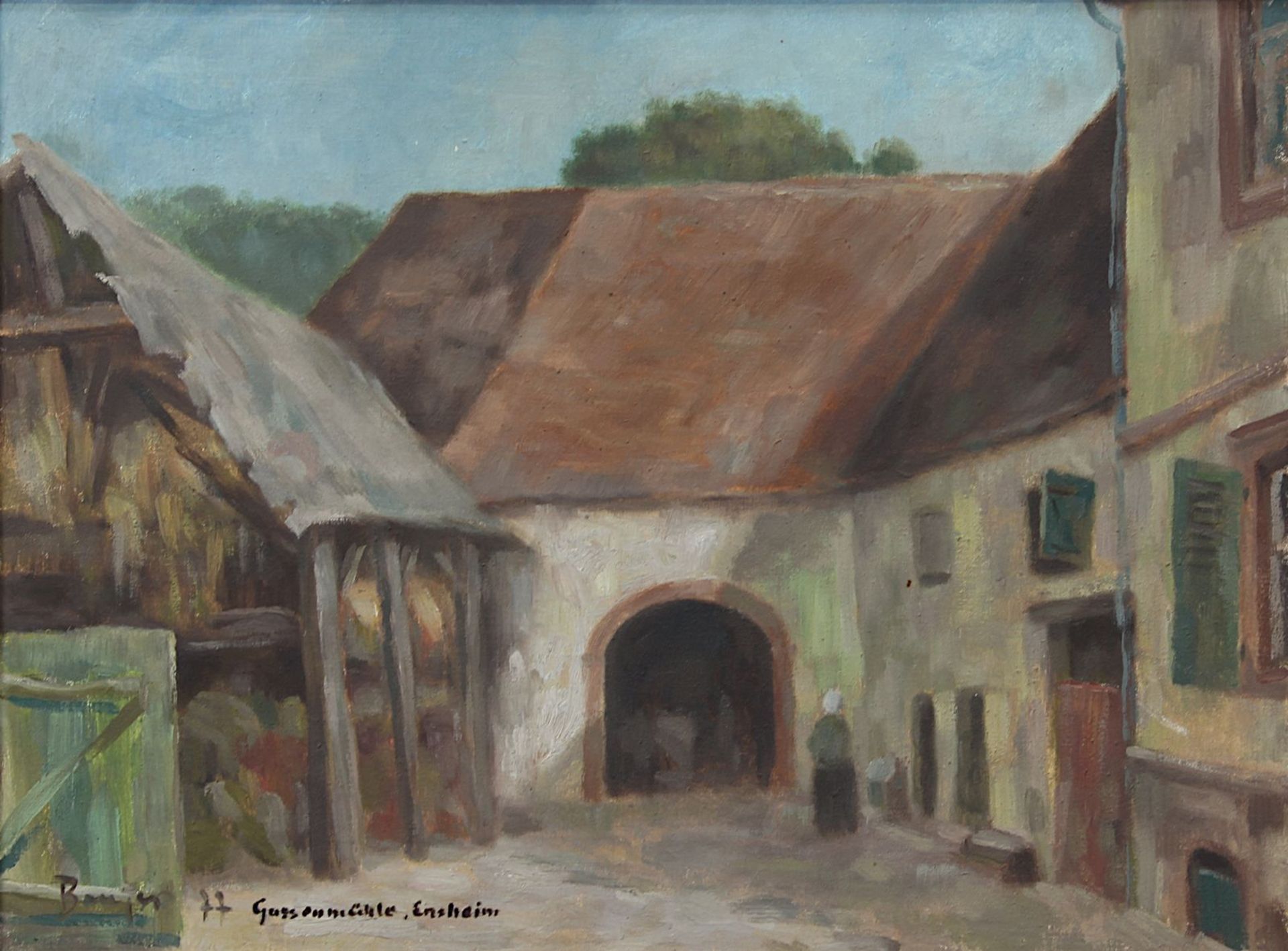 Breyer, Benno (Ommersheim 1939 - 2013 ebenda), "Gassenmühle Ensheim", Blick auf den Hof der Mühle in - Bild 2 aus 3