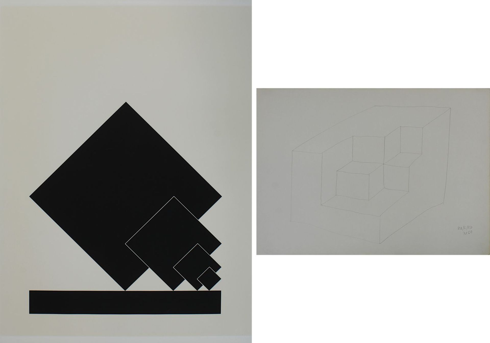 Heerich, Erwin (Kassel 1922 - 2004 Meerbusch), Komposition Vier Quadrate, Serigraphie, rückseitig