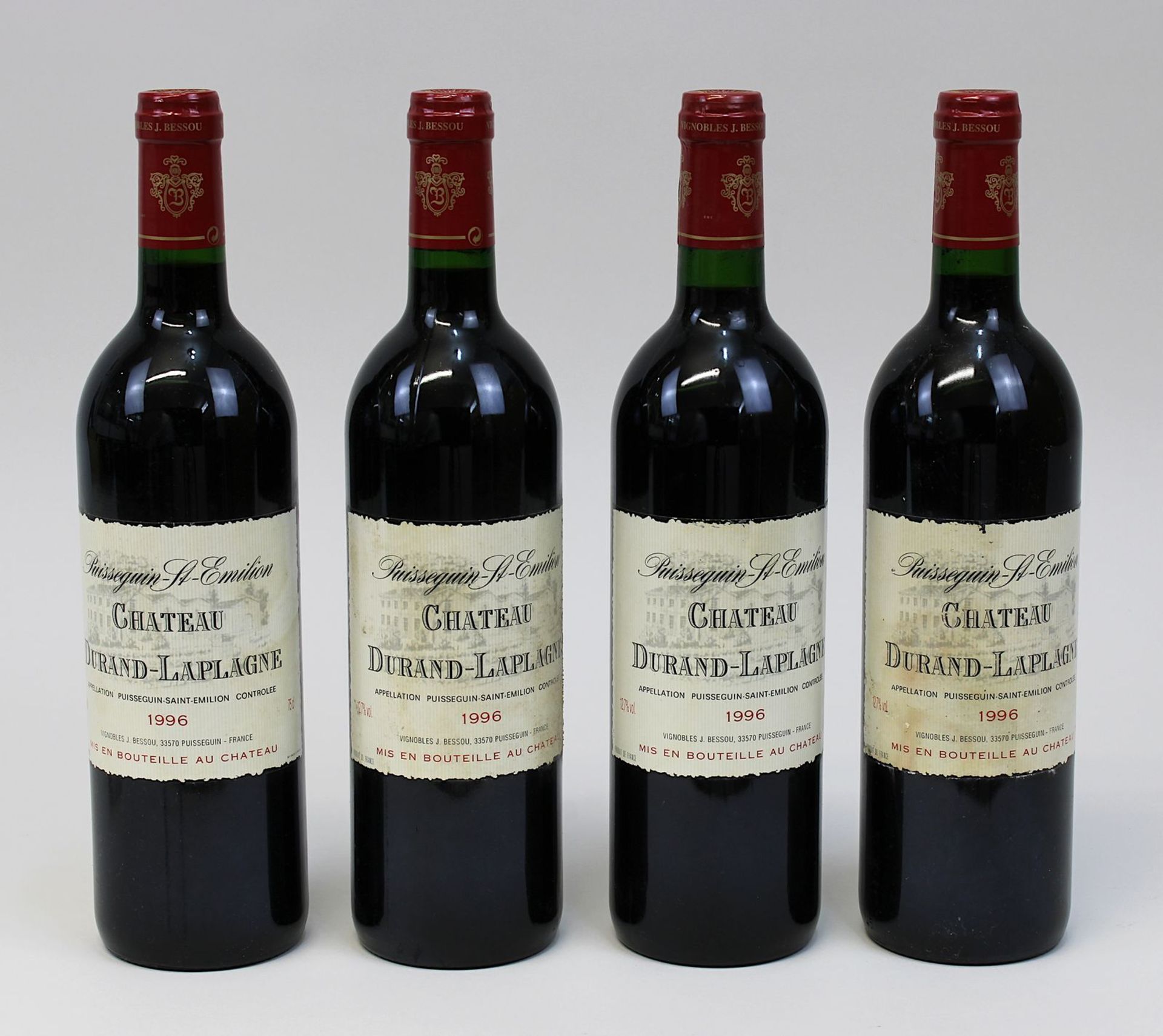 Vier Flaschen 1996er Chateau Durand - Laplagne, Puisseguin-Saint-Emilion, jeweils gute Füllhöhe,