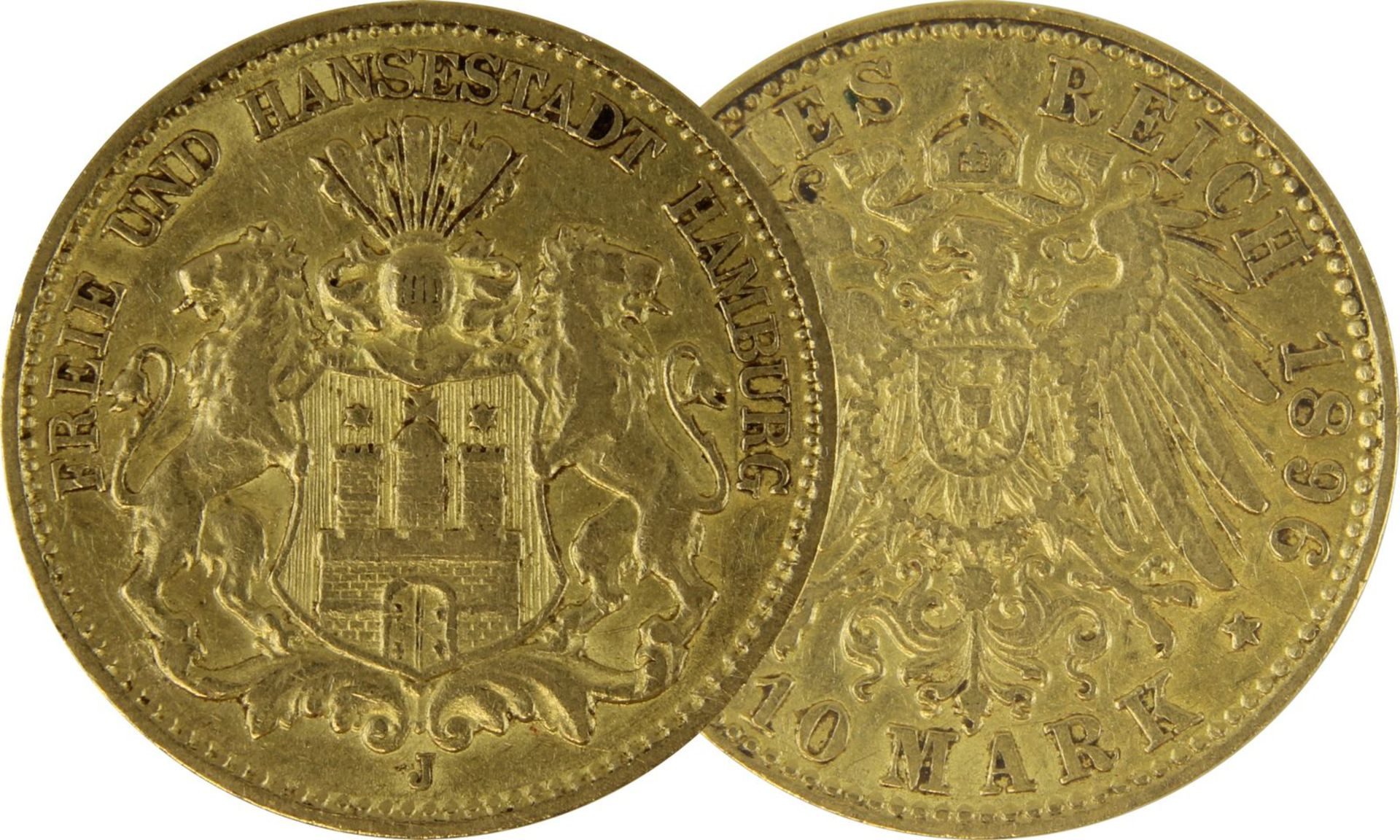 Goldmünze zu 10 Mark, Freie u. Hansestadt Hamburg - Deutsches Reich 1896, Avers: großes