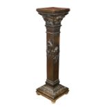 Historismus-Blumensäule aus Eichenholz, Deutschland um 1900, quadratische Grundform, Fuß mit