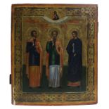 Ikone, Russland 2. H. 19. Jh., Tempera auf Holz, mit der Darstellung der drei heiligen Märtyrer