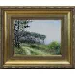 Massias, Richard (geb. 1947, französischer Landschaftsmaler), Bewaldete Landschaft, Öl auf Karton,