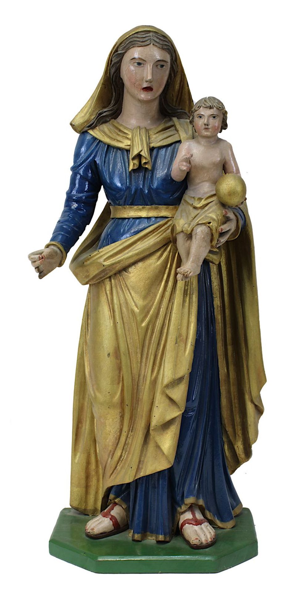 Maria mit dem Jesusknaben, deutsch 19. Jh., Holz dreiviertelrund geschnitzt u. farbig gefasst,