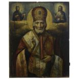Ikone Heiliger Nikolaus der Wundertäter, Russland 19. Jh., Tempera auf Holz, Darstellung des