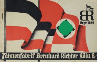 Preisliste Fahnenfabrik, Bernhard Richter Köln 1930er Jahre, mit Darstellungen von Tragfahnen,