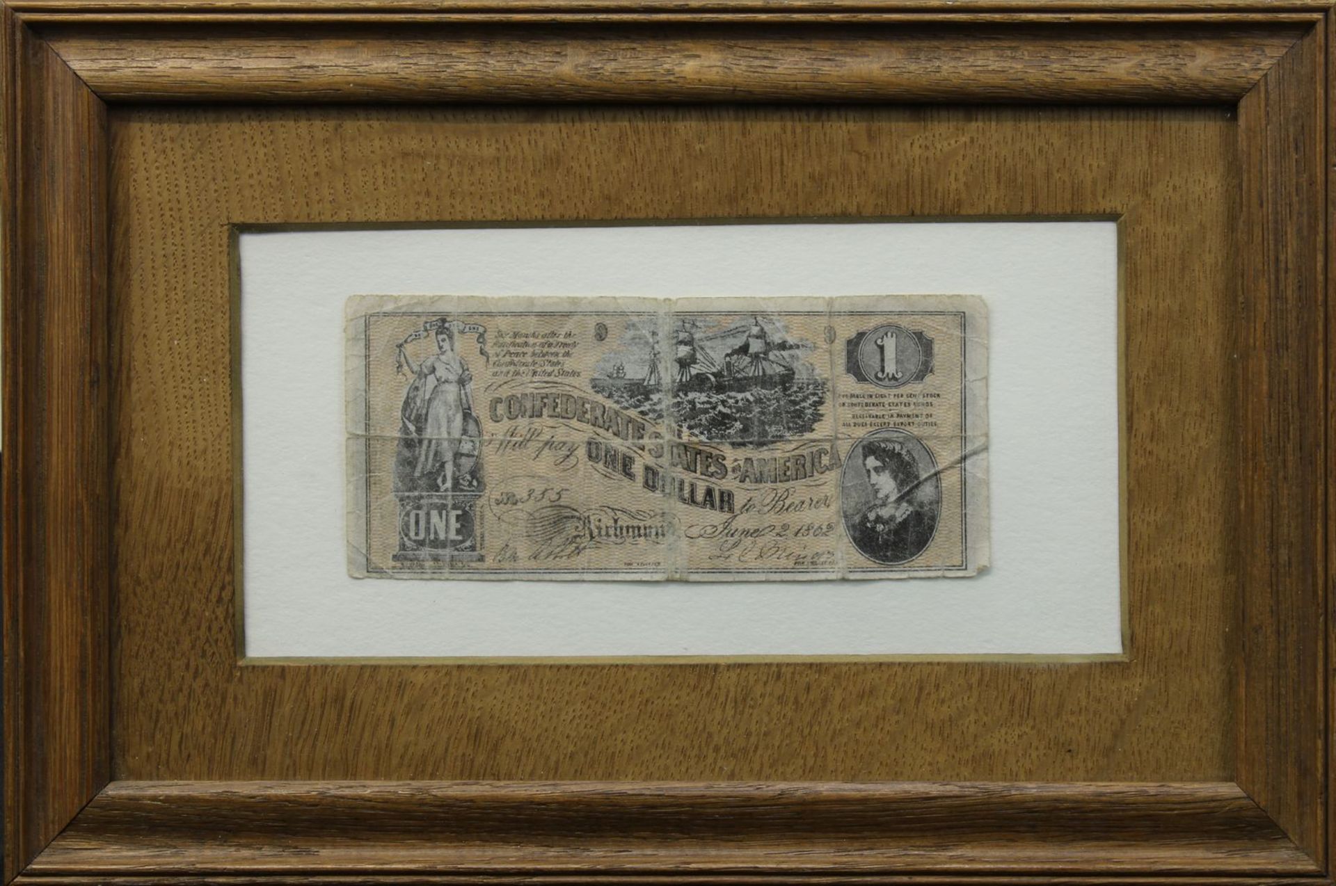 Ein Dollar, Konföderierte Staaten von Amerika (One CSA - Dollar), 6 x 14 cm, Knick u.