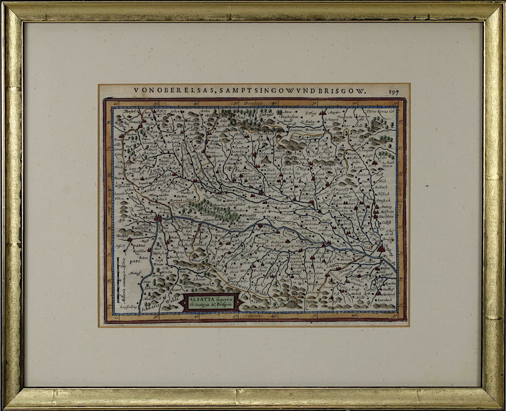 Drei kolorierte Kupferstichkarten, 1. H. 17. Jh., zwei Karten vom Elsass, "Alsatia Inferior u. - Bild 3 aus 4