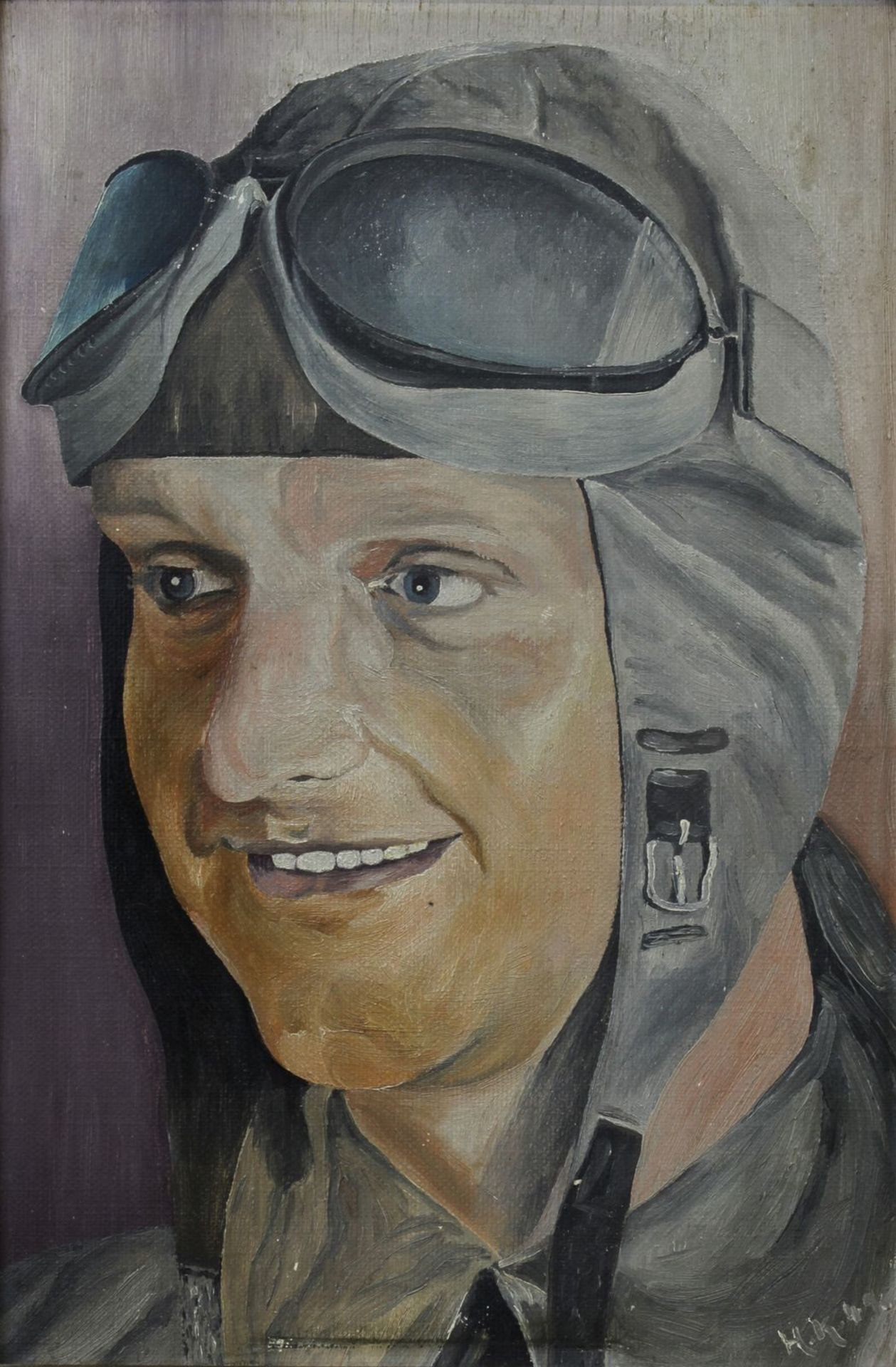 Piloten-Portrait, Deutsches Reich 1933 - 1945, rechts unten monogrammiert H.K., datiert (19)41, Öl - Image 2 of 4