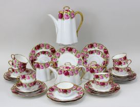 Rosenthal Restservice, "Crysanthéme" mit Rosendekor, 37 teilig, Werk Kronach/Selb, um 1898 - 1906,