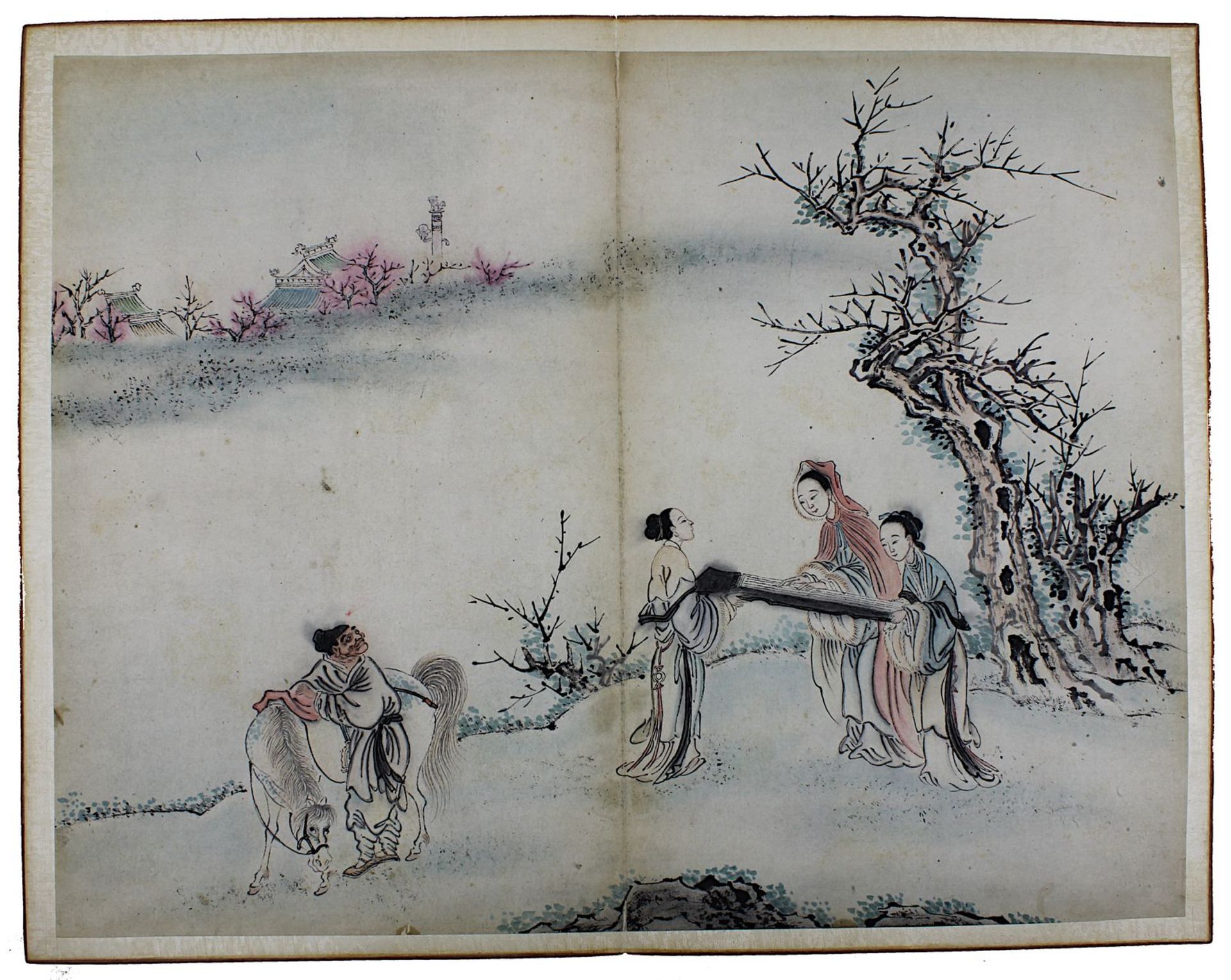 Leporello-Album, China um 1900, Buch mit 18 doppelseitigen Aquarellen, Tusche und leichte Farben auf - Image 4 of 8