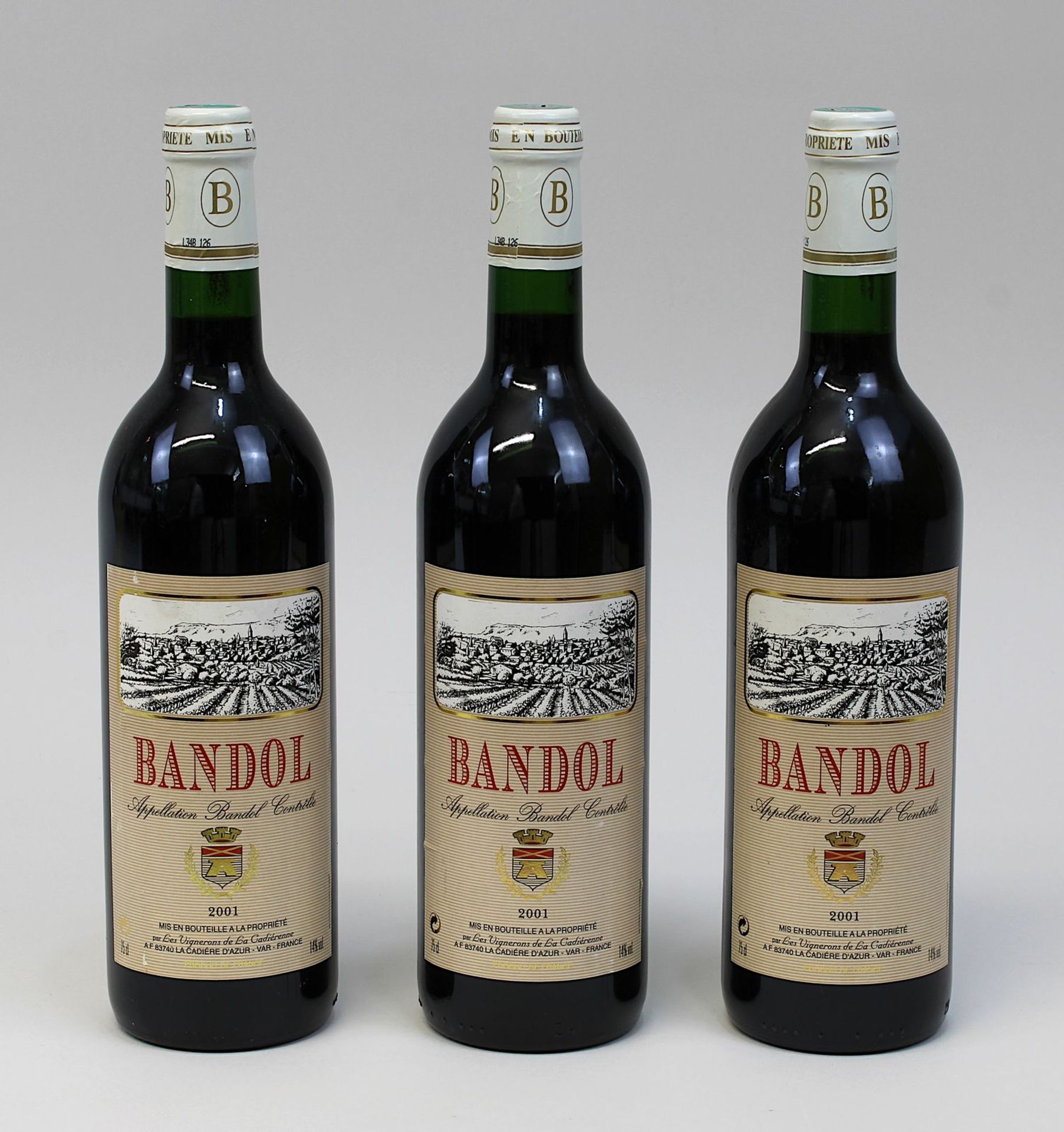 Drei Flaschen 2001er Bandol, La Cadiére de La Gadißerenne, jeweils gute Füllhöhe, 3925 - 0159