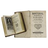 2 Bücher zu Poesie 18 Jh., "Poésies de Dorat", Bd. 1, Genf 1777, ein Kupferstichportrait,