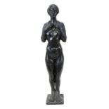 Monogrammist A.W. oder N.W., 20. Jh., stehender weiblicher Akt mit Kette, Bronze mit dunkler