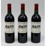 Drei Flaschen 1992er Chateau d´ Angludet, Margaux, Gironde, Bordeaux, Füllhöhe: Halsansatz - unterer