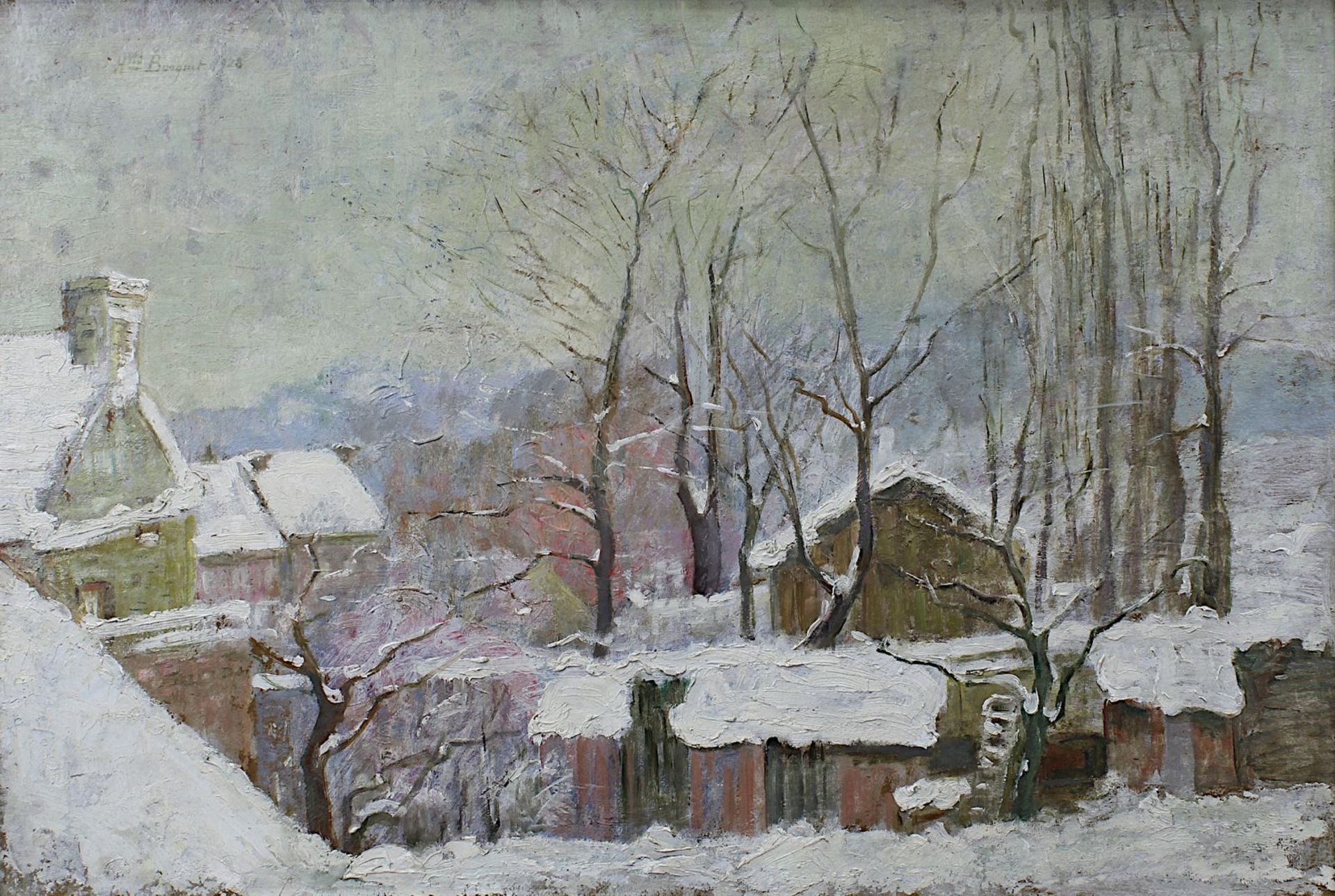 Borgnet, Henriette (Liege um 1900, belgische Städte- und Landschaftsmalerin), Verschneite - Image 2 of 4
